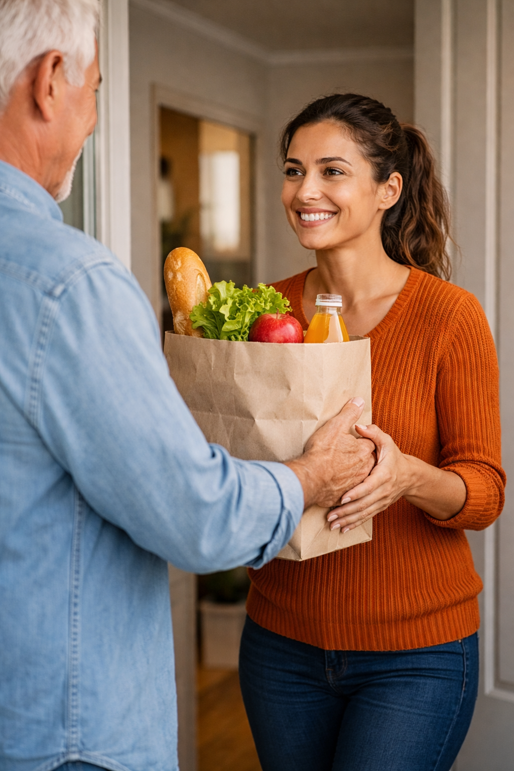 Woman receiving groceries